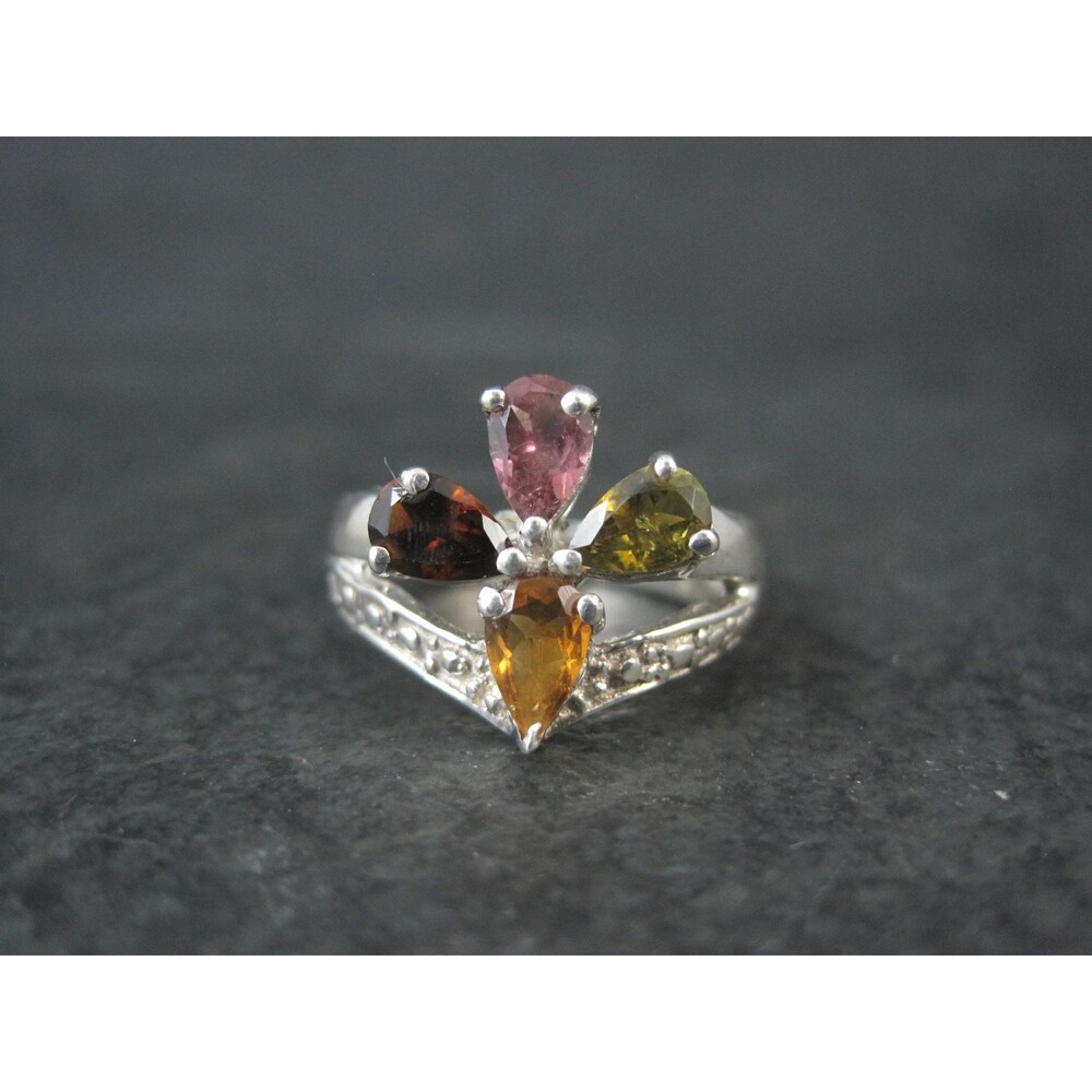 Multi Colored Tourmaline Ring Size 6 Sterling Silver